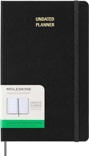 Moleskine Undated Weekly Planner, Agenda Settimanale Con Spazio Per Note 12 Mesi, Copertina Rigida E Chiusura Elastica, Colore Nero, Formato Large 13