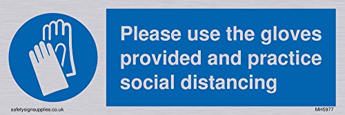 Vichingo Signs Please Use The Gloves Provided And Practice Social Distancing Sign – Vinyl Silver Sticker