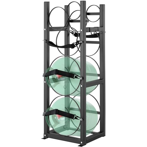 Vevor Portabombole Gas, Capacità 2X13,6 Kg E 3 Altre Piccole, Portabombole Refrigerante 32,5X33X92,8 Cm, Scaffale In Acciaio Per Freon, Gas, Ossigeno,