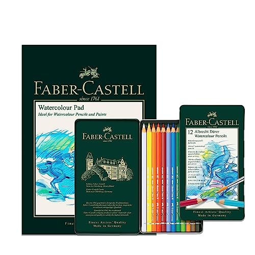 Faber-Castell Albrecht Dürer - Blocco Per Acquerelli Formato A4 E Scatola Di 12 Matite Acquerellabili Albrecht Dürer, Set Artistico Per Libri Da Color