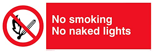 Confezione Da 5 Cartelli Con Scritta "No Smoking No Naked Lights", 300 X 100 Mm, L31