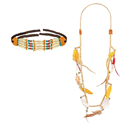 Boland 44152 - Set Costume Da Indiana, Choker E Collana Con Piume E Perle, Squaw, Huptling, Gioielli Alla Moda, Carnevale, Feste A Tema