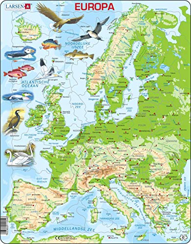 Larsen K70 Mappa Fisica Europa, Edizione Olandese, Puzzle Incorniciato Con 87 Pezzi