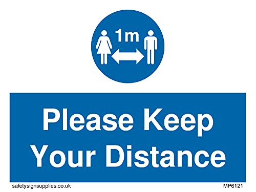 Confezione Da 5 – Simbolo Social Distance 1 M Con Please Keep Your Distance – 100 X 75 Mm – A7L