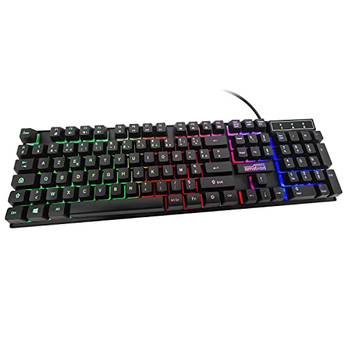 Amstrad Tastiera Gamer Ams Key008 Usb, Retroilluminazione Rgb, 12 Scorciatoie Multimediali, 104 Tasti, Azerty