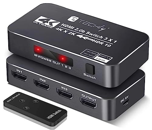 Techly 367171 Switch Hdmi 2.0B 3In 1Out 4K Hdr Hdcp2.2 Con Telecomando Nero
