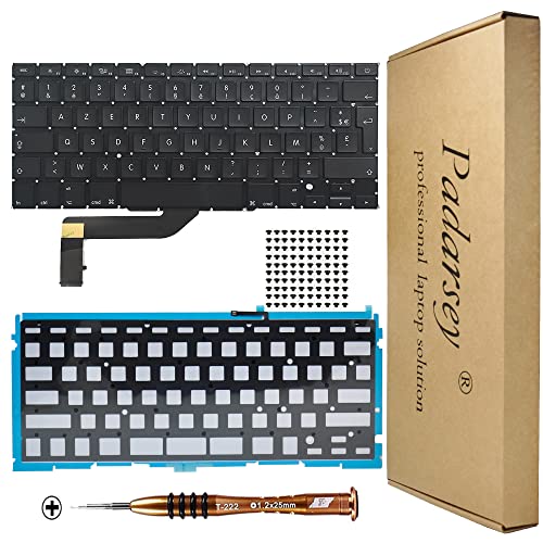 Padarsey - Tastiera Di Ricambio Per Tastiera Francese Rétroéclairé Clavier Français Con 80 Viti Pce Compatibile Con Macbook Pro Retina 15" A1398 2013-