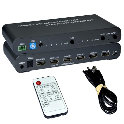 Techly 366631 Switch Matrix Hdmi 4X2 8K Con Estrattore Audio Esterno Nero