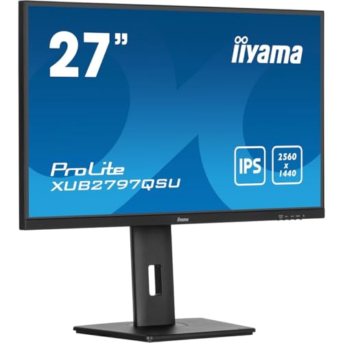 Iiyama Prolite Xub2797Qsu-B1 - Monitor Led Ips, 68,5 Cm, 27", Wqhd, 100 Hz, Hdmi Dp Usb3.2, Sottile, Regolazione Dell'Altezza, Pivot Adaptivesync, Ner