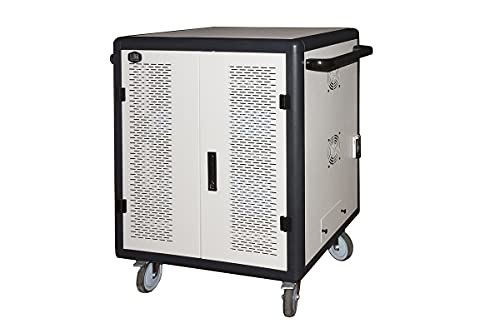 Link Armadio Alloggiamento 40 Tablet Con Ruote Multiprese Incluse Ventole Di Raffreddamento Porta In Acciaio Traforata Colore Grigio Nero