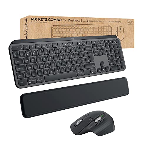 Logitech Mx Keys Combo For Business | Gen 2, Tastiera E Mouse Wireless Full Size, Inglese Qwerty - Grigio