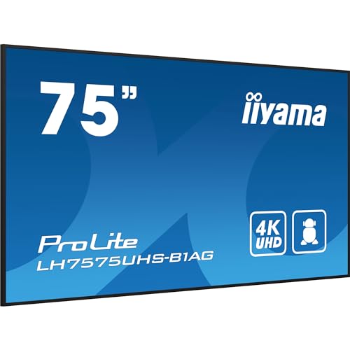 Iiyama Prolite Lh7575Uhs-B1Ag - Display Digitale Per Segnaletica Ips, 189,3 Cm, 75", Pannello Led 4K Uhd Hdmi Dp In/Out Usb2.0 Rs-232C Rj45, Lettore M