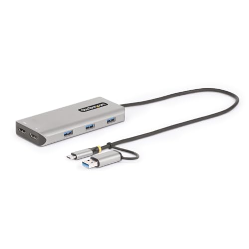 Startech.Com Adattatore Multiporta Usb-C Con Dongle Usb-C A Usb-A, 2X Hdmi (4K30Hz/1080P60Hz), Hub Usb-A 5Gbps A 3 Porte, Mini Dock Station Usb Tipo C