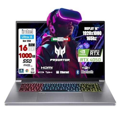 Acer Notebook Gaming Predator Triton Neo • Portatile Gaming Processore Intel Ultra 5 125H • Ram 16 Gb Ddr5 • Ssd 1 Tb • Display 16.0" Full Hd Ips 165