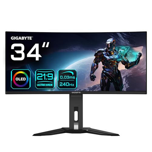 Gigabyte Mo34Wqc2 86,36Cm 34Zoll Oled Gaming Monitor 3440X1440 Wqhd 250 Cd/M2 240Hz 2Xhdmi 2.1 1Xdp 1.4 1Xusb C