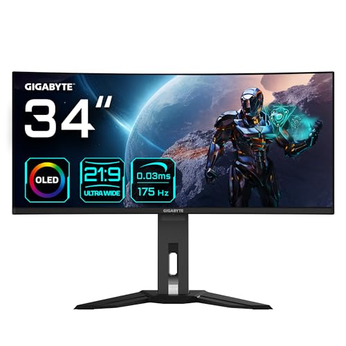 Gigabyte Mo34Wqc 86,36Cm 34Zoll Oled Gaming Monitor 3440X1440 Wqhd 250 Cd/M2 175Hz 2Xhdmi 2.1 1Xdp 1.4 1Xusb C
