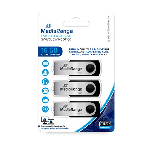 Mediarange Mr910-3 Pack 3 X 16 Gb Usb 2.0 Capacity Nero, Argento Unità Flash Usb - Chiavetta Usb 16 Gb, Usb 2.0, Usb Type-A Connector, 10 Mb/S, Girare