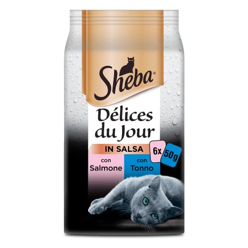 Sheba Délice Du Jour Cibo Umido Per Gatti Con Salmone E Tonno In Salsa, Confezione Da 6 Bustine X 50 G