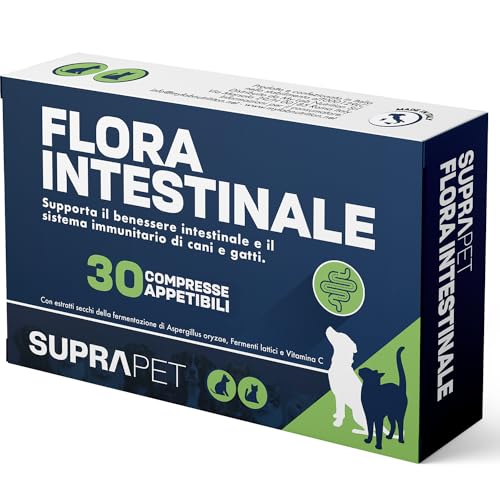 Suprapet Flora Intestinale Cani E Gatti 30 Compresse - Fino A 2 Mesi Di Fornitura, Con Fermenti Lattici, Probiotici, Vitamina C - Per Intestino E Flor