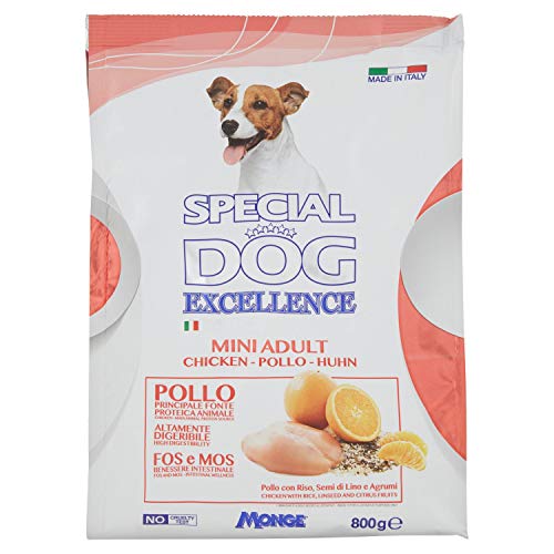 Monge Special Dog Excellence Alimento Completo Per Cani Adulti Di Taglia Piccola Con Riso, Semi Di Lino E Agrumi, 800G