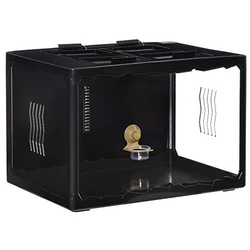 Pawhut Terrario Per Tartarughe Di Terra, Camaleonte, Iguana, Geco E Rettili Con Termometro 18-34℃, 60X40X40.5Cm, Nero