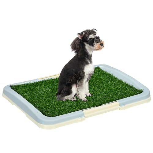 Pawhut Toilette Per Cani A 3 Strati, Lettiera Per Cani E Cuccioli Con Prato Sintetico, Griglia E Vassoio Inferiore, 63X48.5Cm