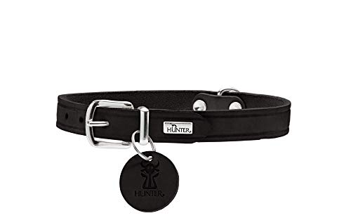 Hunter Aalborg - Collare Per Cani In Pelle, Semplice, Resistente, Comodo, 47 (S-M), Colore: Nero