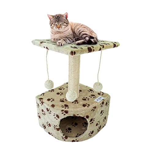 Le Stelle Tiragraffi Per Gatti Con Cuccia Palo In Sisal Gioco Palline Con Ripiano 50X32X32 Cm Vari Colori (Beige Con Zampe)