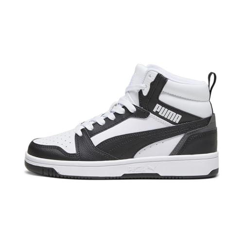 Puma Unisex Kids Rebound V6 Mid Jr Scarpe Da Ginnastica, Puma White Puma Black Shadow Gray, 38 Eu