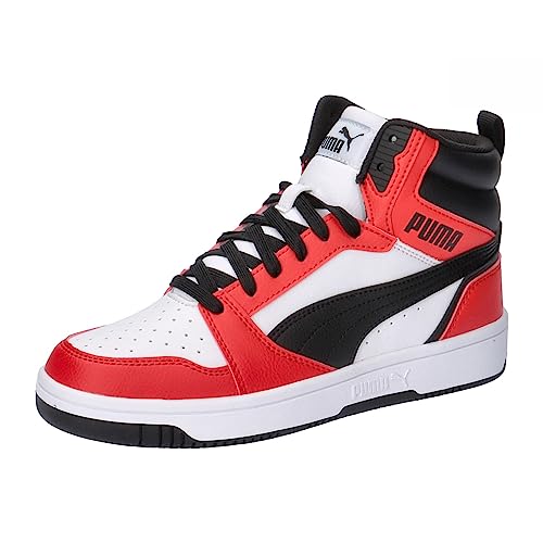 Puma Unisex Kids Rebound V6 Mid Jr Scarpe Da Ginnastica, Puma White Puma Black For All Time Red, 38 Eu