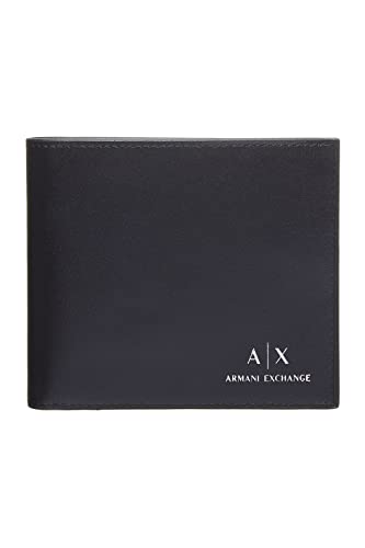 Armani Exchange Essential Plain Leather, 2 Pezzi, Set Regalo Con Portafogli E Portachiavi Uomo, Nero, Taglia Unica