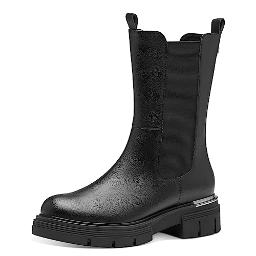 Marco Tozzi Stivaletti Chelsea Donna In Pelle Sintetica Con Tacco A Blocco, Black, 38 Eu