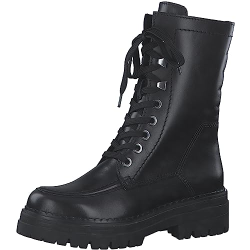 Marco Tozzi Stivaletti Donna Con Lacci In Pelle Zeppa, Black, 39 Eu