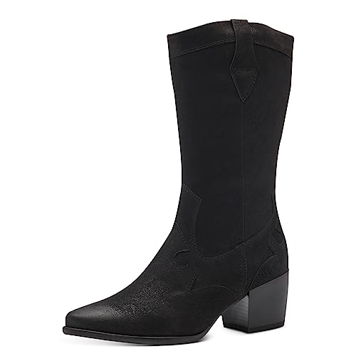 Marco Tozzi Stivali Donna Con Tacco In Pelle Sintetica Cowboy, Black, 37 Eu