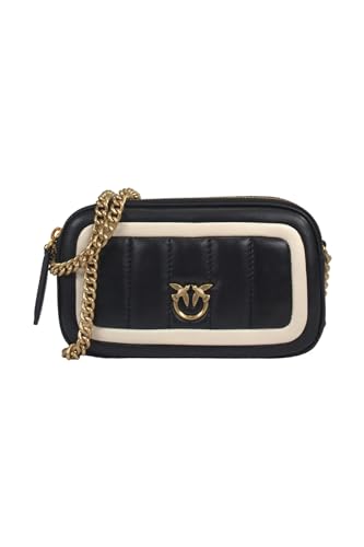 Pinko Camera Case Sheep Nappa Line Quilt, Borsa Donna, Zz2Q_Nero/Bianco-Antique Gold, Taglia Unica