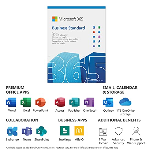 Microsoft 365 Business Standard | Office 365 Apps | 1 User | Up To 5 Pcs/Macs, 5 Tablets And 5 Phones | 1 Year Subscription | Multilingual | Box