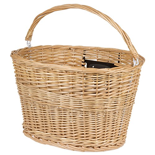 Wicker Basket, Willow With Coating And Black Plate, Size: 380 X 280 X 265 Mm, With Qr Bracket For Fitting On The Handle Bar Stem From Dia. 25.0 To 32.