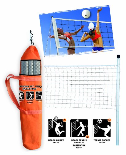 Sport1 Outdoor Set Multisport. Ideale Per Beach Volley, Beach Tennis, Badminton E Tennis Soccer. Rete Pallavolo Impermeabile E Regolabile Con Paletti,