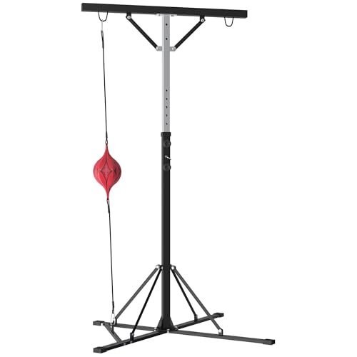 Sportnow Supporto Sacco Boxe Ad Altezza Regolabile Con 6 Barre Di Rinforzo, Staffa Per Sacco Da Boxe In Acciaio, 160X145X175-220 Cm, Nero