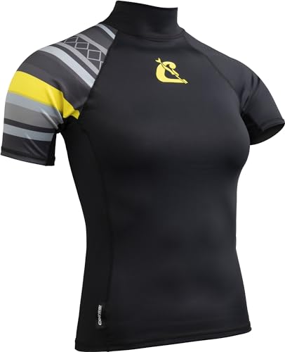 Cressi Shield Lady Rash Guard Short/Sl Black Yellow - Rash Guard Manica Corta Protettiva Per Sup E Sport Acquatici, Nero/Giallo, S/2, Donna