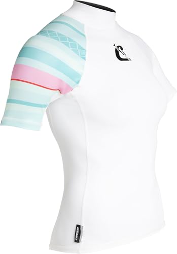 Cressi Shield Lady Rash Guard Short/Sl White Aquamarine- Rash Guard Manica Corta Protettiva Per Sup E Sport Acquatici, Bianco/Acquamarina, L/4, Donna