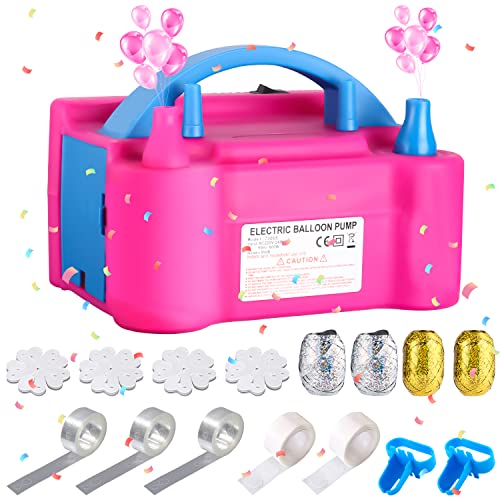Birshe Pompa Elettrica Per Palloncini, 600W Pompa Elettrica Di Gonfiaggio Doppio Ugello Con 15 Accessori Per Archi Di Palloncini，Pompa Per Palloncini 