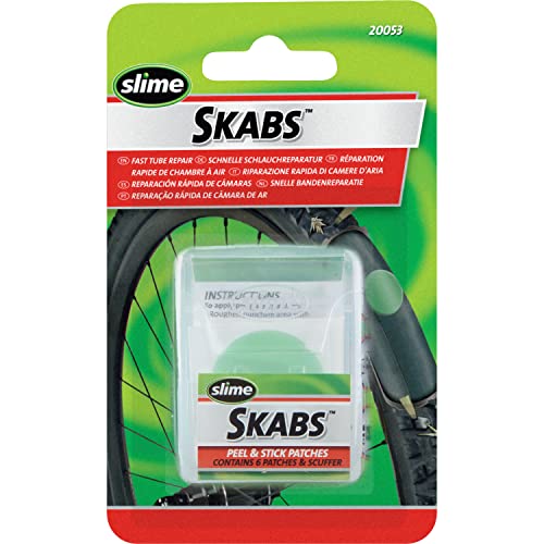 Slime, 20053 Kit Per Le Gomme Con Skabs Per Bici, Per Riparazione Camera D'Aria Antiforatura Unisex Adulto, Verdi, 6 Toppe Adesive 1 Raschietto In Met
