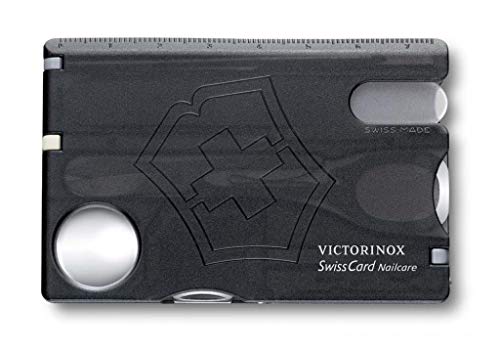 Victorinox, Coltellino Svizzero Swiss Card (Cura Delle Unghie, 13 Funzioni, Lima Per Unghie, Forbici), Nero Trasparente
