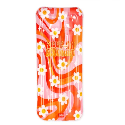 Legami - Materassino Mare Gonfiabile, Materassino Gonfiabile Singolo Rosa, Floreale Con Glitter, 2 Camere Ad Aria, Include Toppa Autoadesiva Per Picco