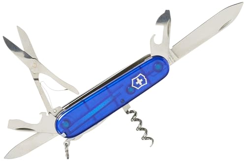 Victorinox, Huntsman, Coltello Svizzero (15 Funzioni, Lama Grande, Cavatappi, Forbici) Blu Trasparente