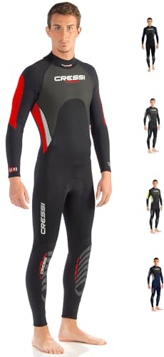 Cressi Morea Wetsuit Full 3 Mm, Muta Monopezzo Neoprene Ultrastretch Uomo, Nero/Rosso/Argento, L/4