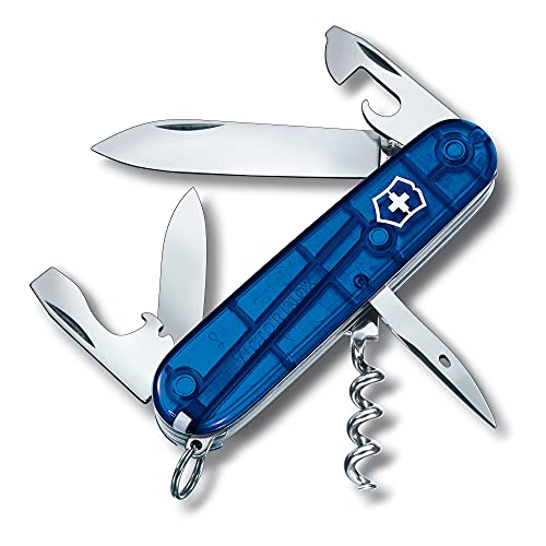 Victorinox, Coltellino Svizzero Spartan (12 Funzioni, Lama, Cavatappi, Apriscatole), Blu Trasparente