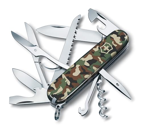 Victorinox, Huntsman, Coltellino Svizzero Multiuso (15 Funzioni, Forbici, Seghetto Per Legno, Cavatappi) Mimetico