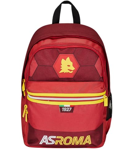 As Roma Seven Zaino Scuola A.S. Roma Calcio - Verso La Vittoria, Giallo Rosso- Zaino Doppio Scomparto - Tasca Porta Borraccia, Zaino Bambino - Maxi Ca